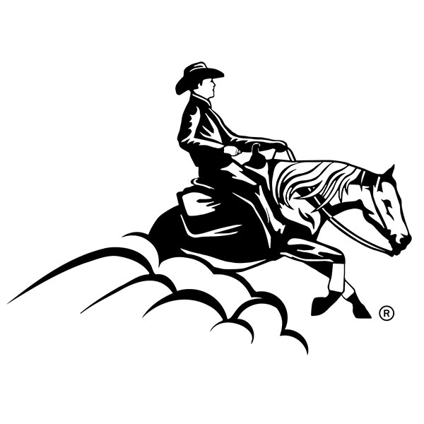 Black and white illustration of a rider sliding a horse sideways.