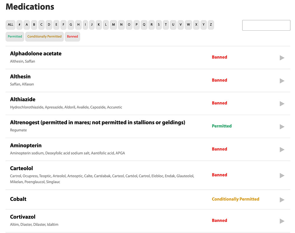 screenshot of the medications page